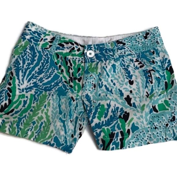 Lilly Pulitzer Blue White Callahan Shorts Sz 00 - Picture 1 of 6
